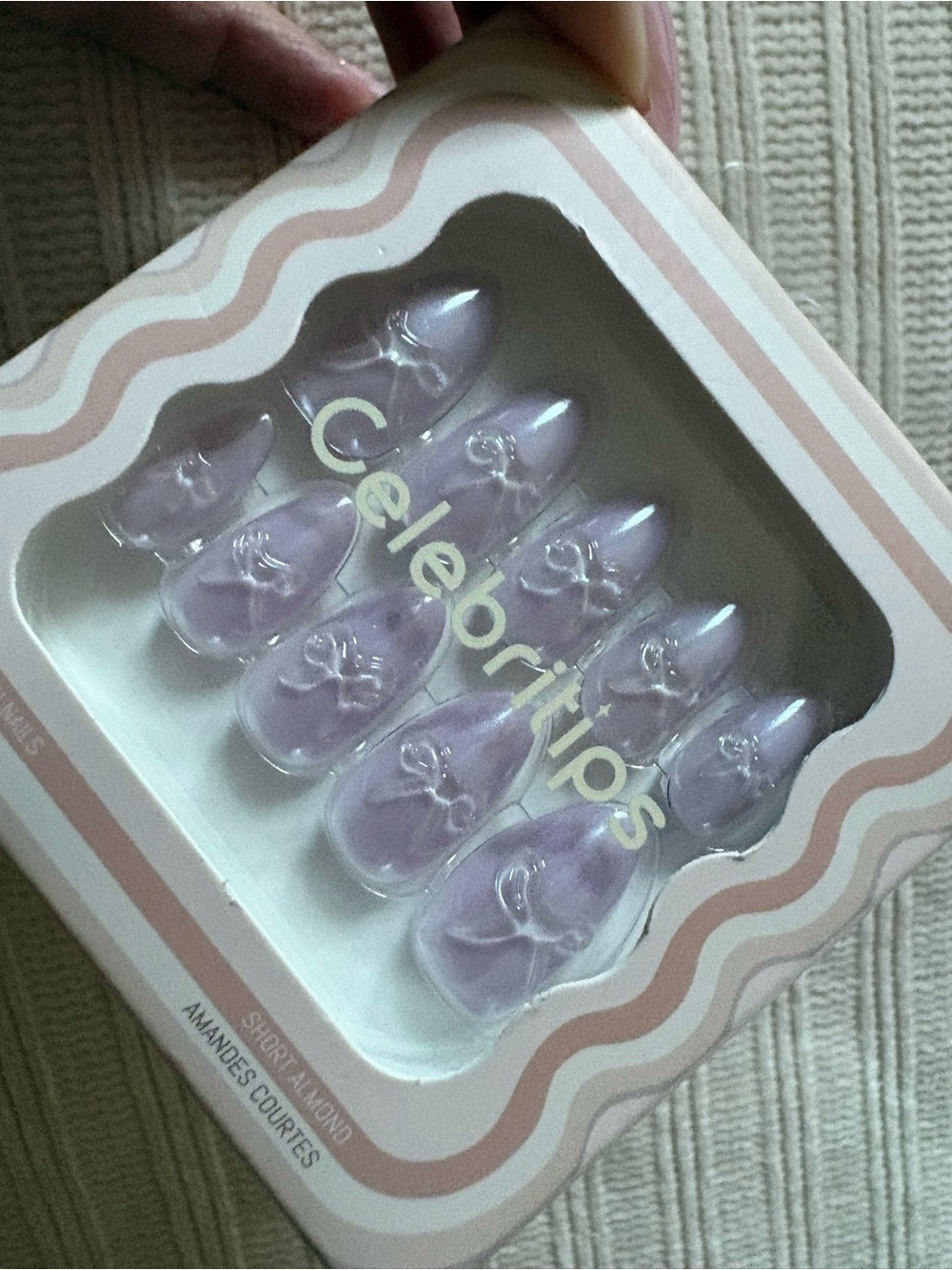Celebritips Lavender 3B Dainty Bow Short Almond Press-On Nails